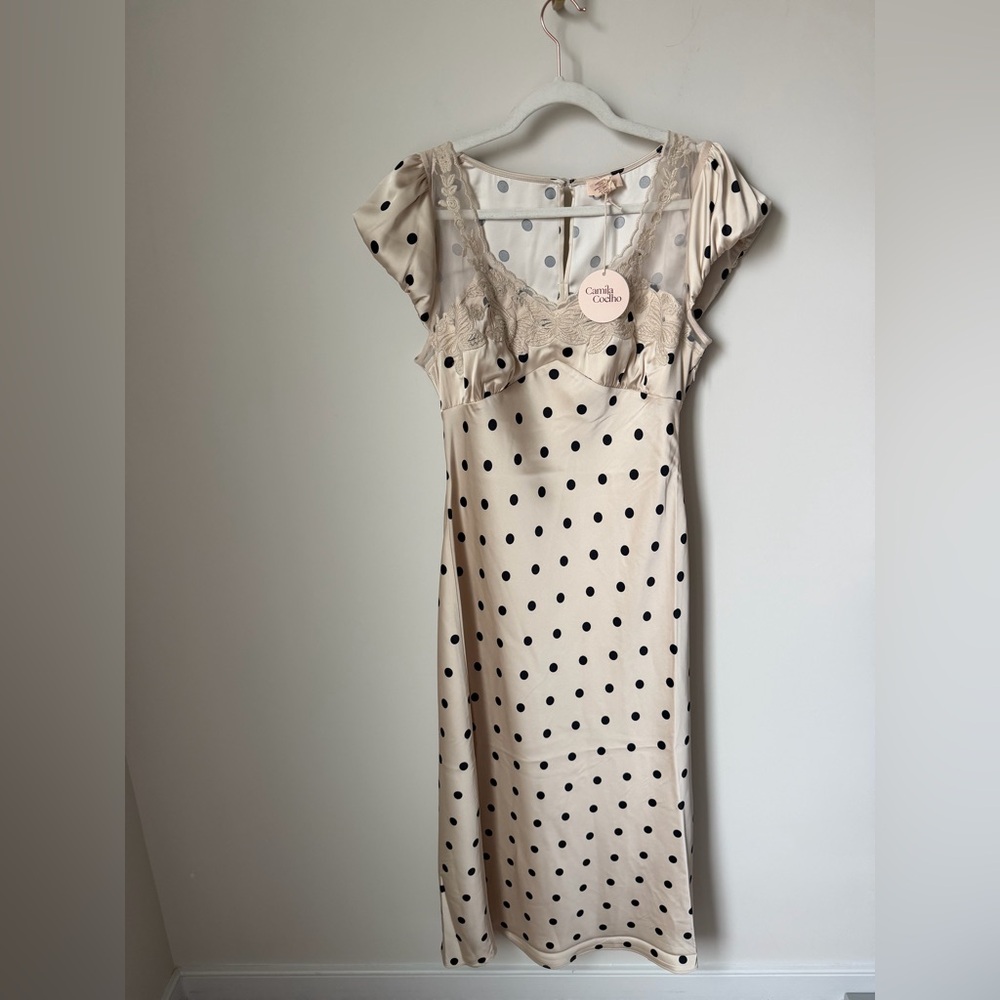 Camila Coelho cream polka dot Butterfly Lace midi Slip Dress
